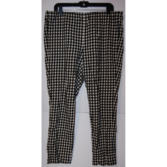 J Jill Essential Cotton Stretch Pants Zip Pockets Black White Gingham 16 - Picture 1 of 9
